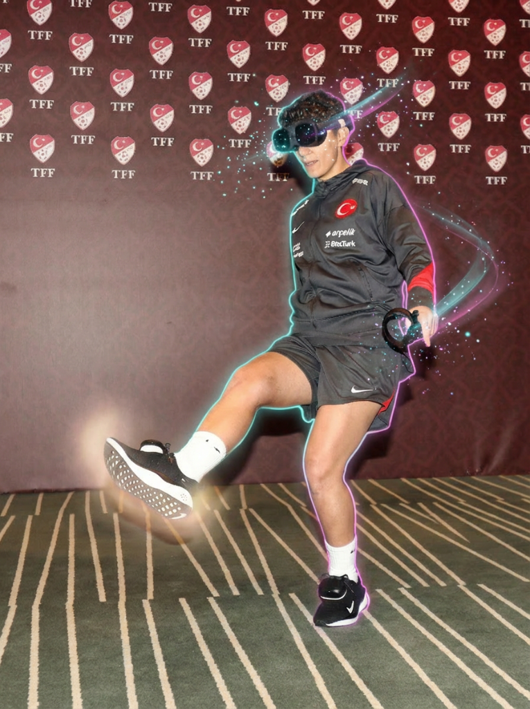 Spelare i fotbollsförbund med VR-headset under kognitivt träningspass