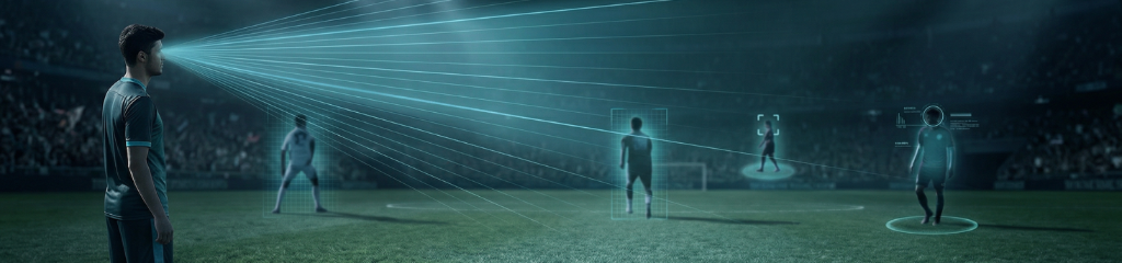 Spaning → Analys → Planering-flöde — spelarens visuella fält på fotbollsplan