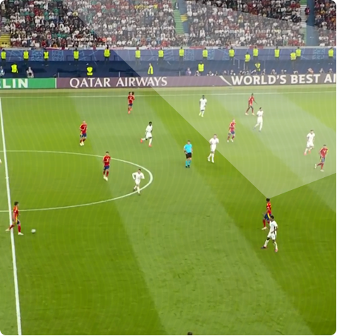 Fotbollsspelare spanar över planen — perceptionsfas
